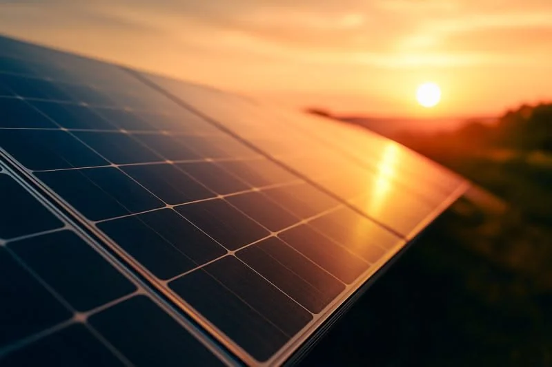 Panneau photovoltaïque au coucher du soleil